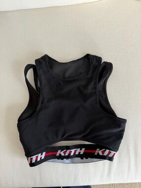 Kith Black Crop Sports Tank with Branded Elastic Hem
